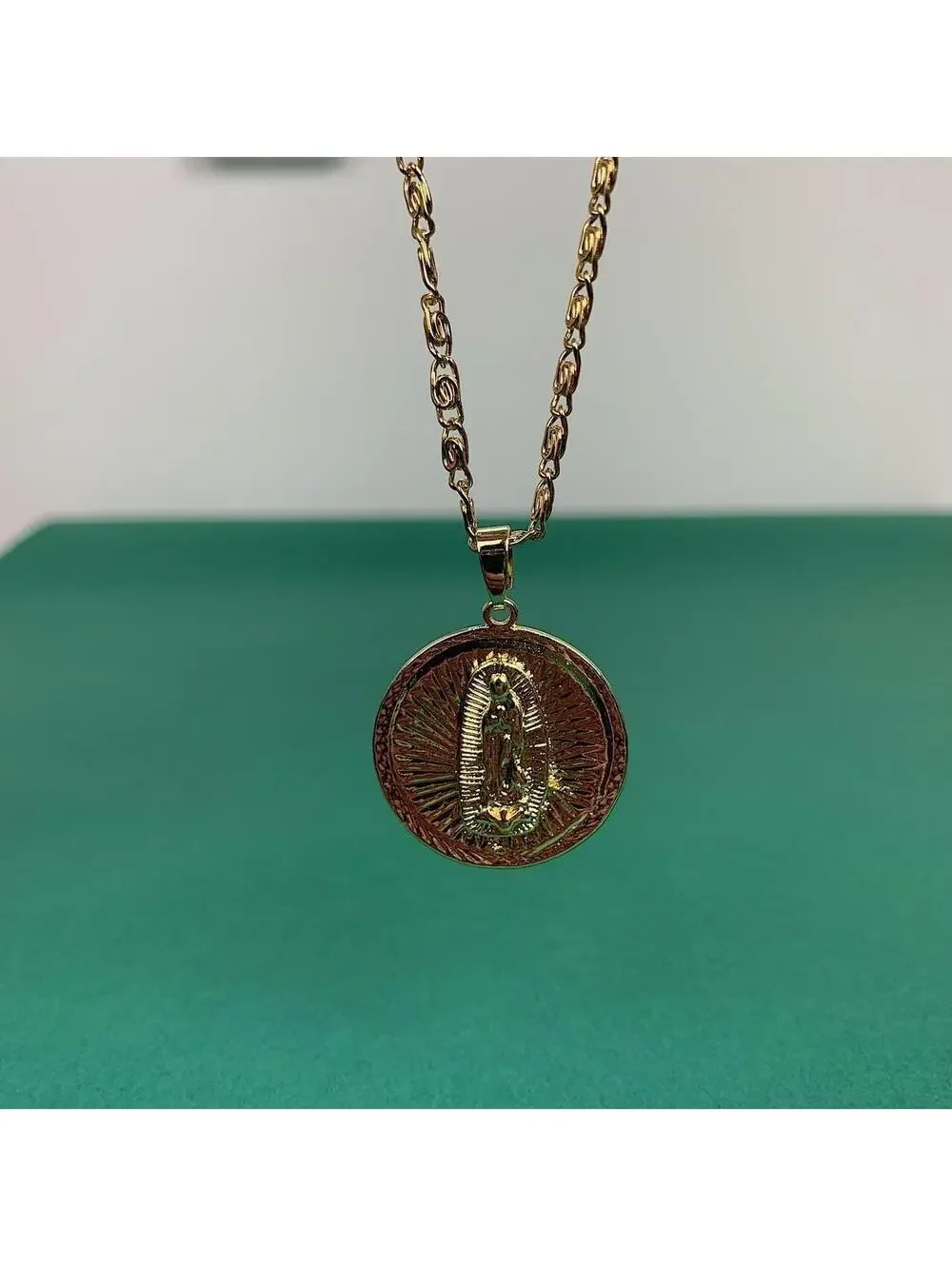 Saint Marry big pendant y2k 90s style gold necklace chain. Grunge punk style